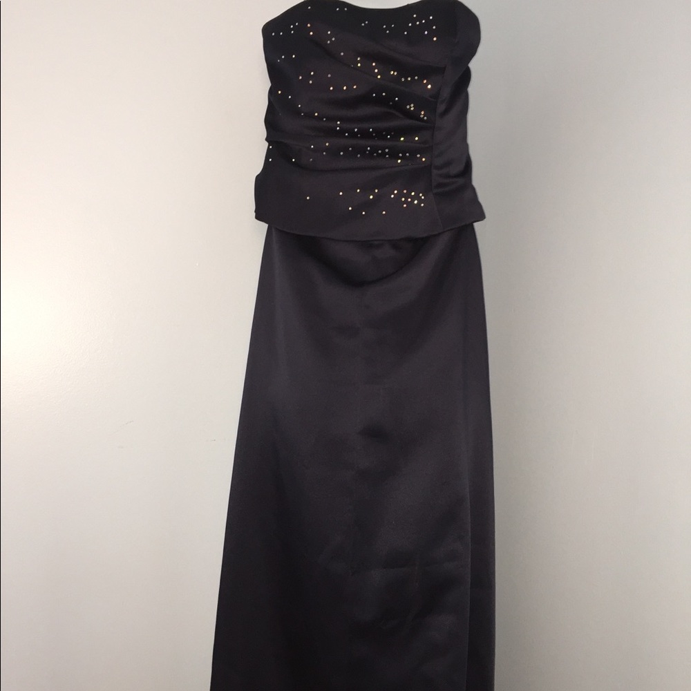 Navy blue evening gown.